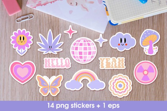 Download Retro Groovy Sticker Bundle in Y2k Style - Retro Collection
