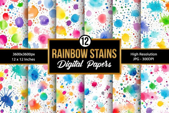 Download Rainbow Watercolor Stains Digital Papers - Watercolor stains Collection