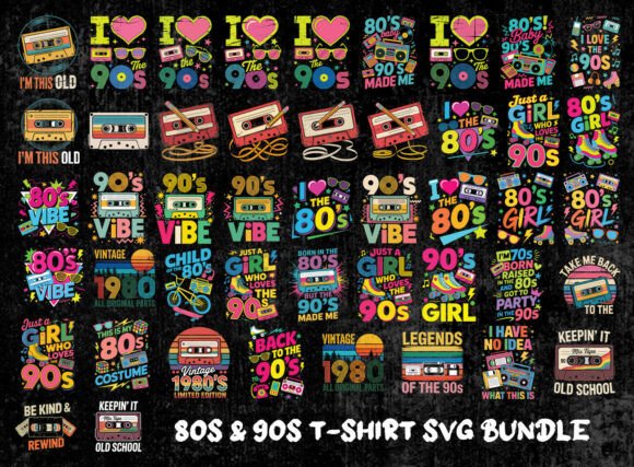 Download Retro 80s &amp; 90s Quotes Shirt SVG Bundle - Retro Collection