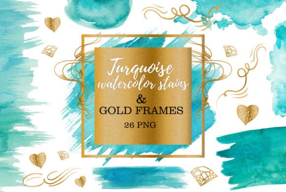 Download Turquoise Watercolor Stains and Gold - Watercolor stains Collection