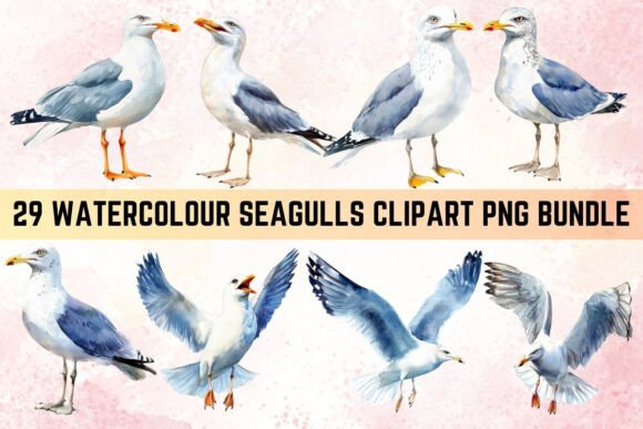 Download Watercolor Seagulls Clipart PNG Bundle - Sea Collection