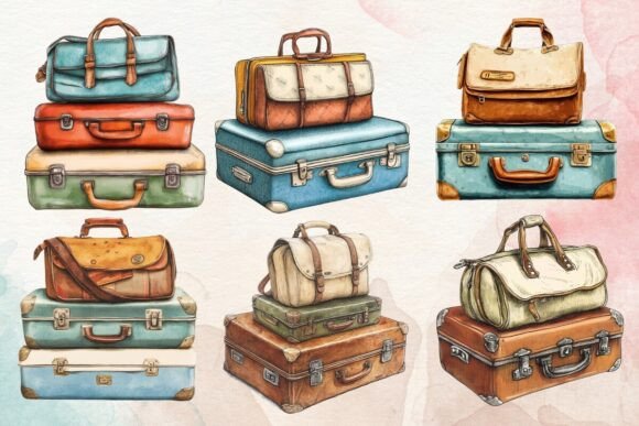 Download Retro Suitcase Travel Illustrations Pack - Retro Collection